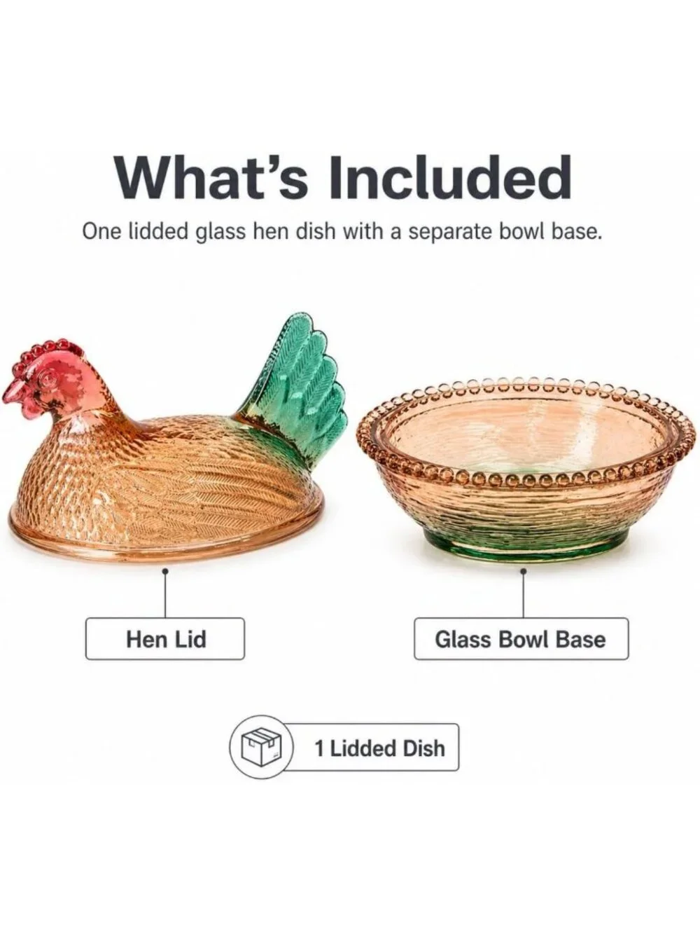 Vintage Glass Hen on Nest Candy Dish with Lid | Colorful Farmhouse Decor, Easter